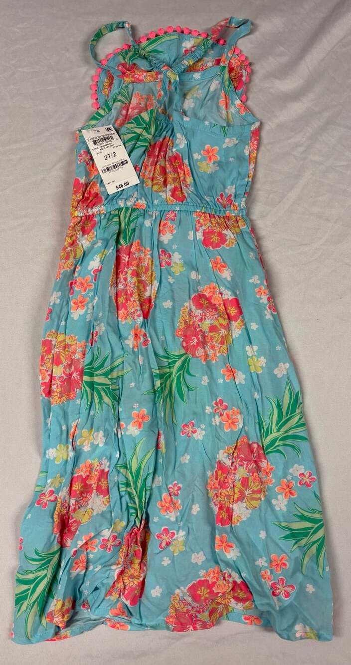 Fashion Dresses Aqua Splash Size 2T/2 Tropical Floral Pom-Pom Dress